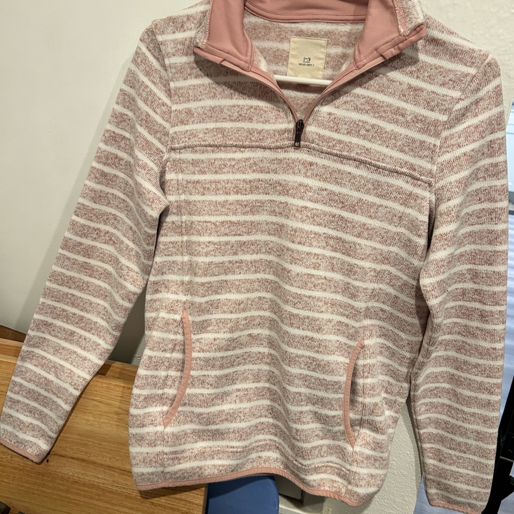 Thread & Supply Pink and White Striped Quarterzip Sweater